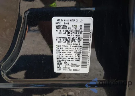 2009 Nissan Murano S z USA, uszkodzony, nr VIN JN8AZ18W19W145460